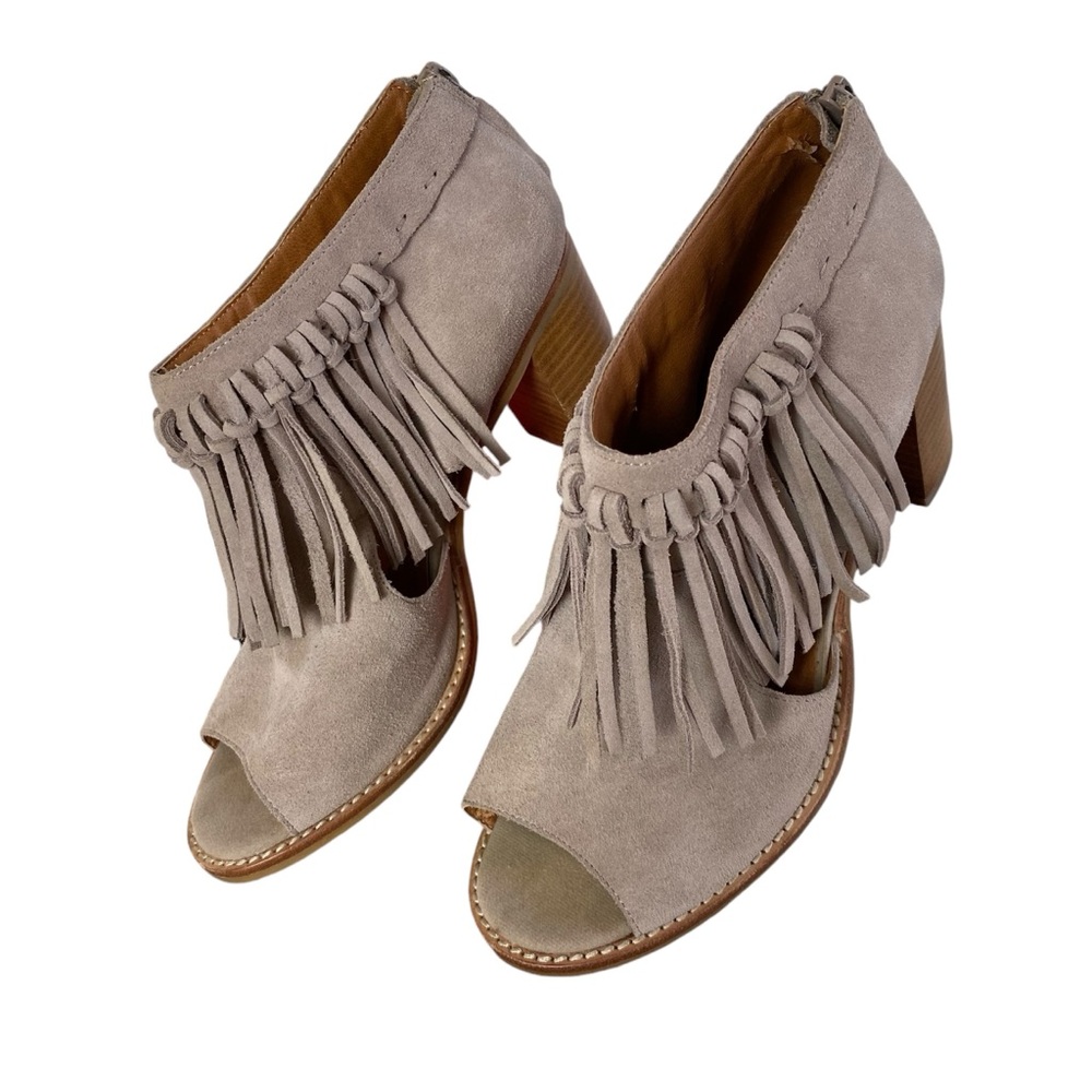 Sbicca Hickory Beige Suede Leather Fringe Ankle Booties